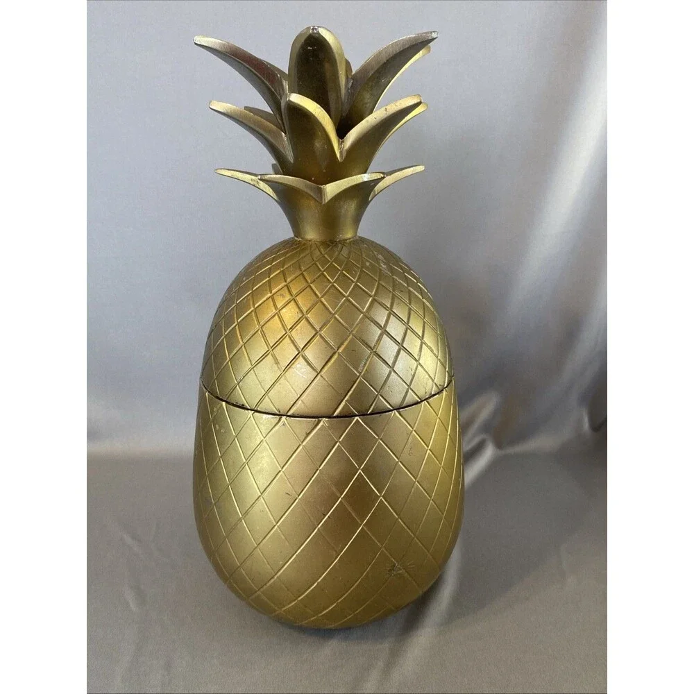 Vintage Gold Pineapple Ice Bucket Barware Tiki Retro Hollywood Regency 12